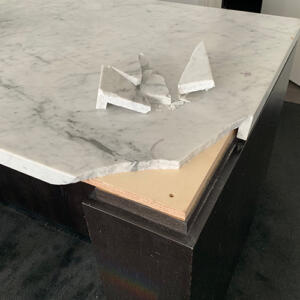 Stone bench top crack repairs - before photo