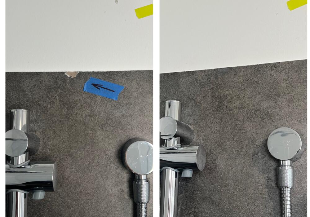 Chipped bathroom shower tile - before & after