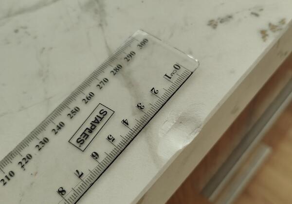 FIX 'N' CHIPS - before - Chip On Edge Of Bench Top (AJ - May 2024)